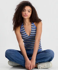 No Comment Juniors' Striped Halter-Neck Rib-Knit Vest