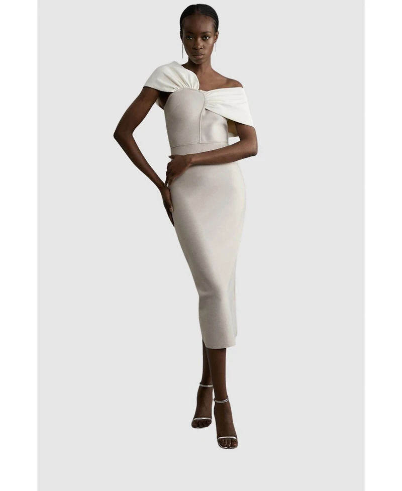 Karen Millen Women's Asymmetric Strap Knit Midi Dress