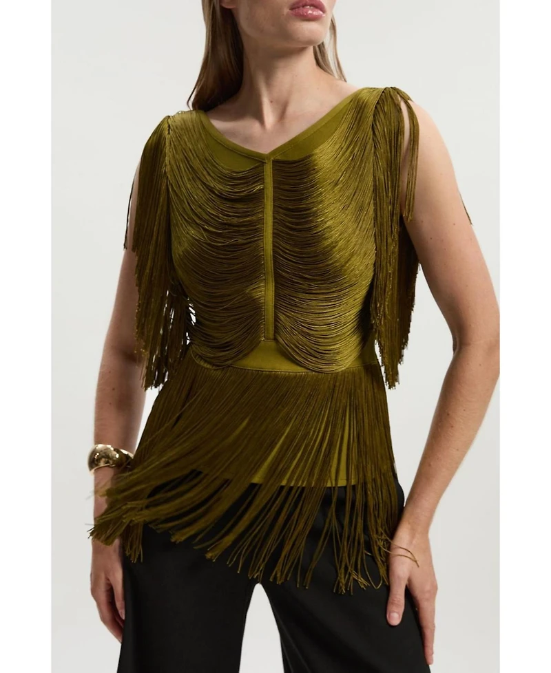 Karen Millen Women's Draped Fringe Knitted Top