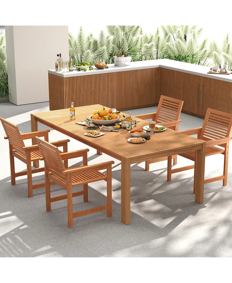Gymax Patio Chairs Set of 4 Outdoor Wooden Dining Chairs w/ Inclined Backrests