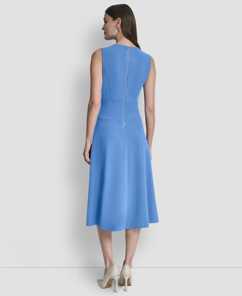 Dkny Women's Sleeveless Jewel Neck Fit and Flare Scuba Crepe Midi Dress
