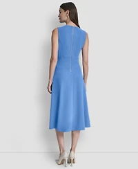 Dkny Women's Sleeveless Jewel Neck Fit and Flare Scuba Crepe Midi Dress