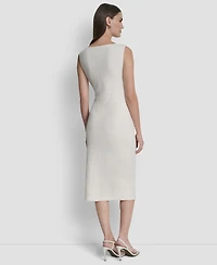 Dkny Women's Sleeveless Boat Neck Knot Midi Dress
