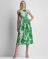 Dkny Women's Sleeveless Halter Neck Belted Fit and Flare Maxi Dress