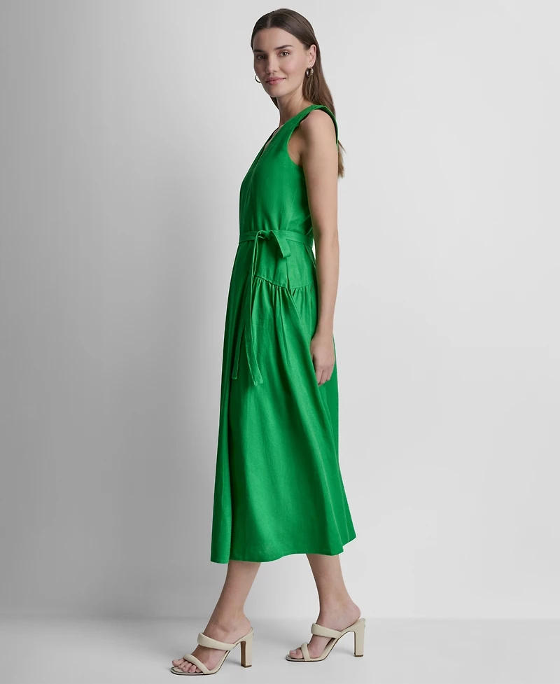 Dkny Women's Sleeveless V-Neck Drop Waist Midi Dress