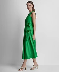 Dkny Women's Sleeveless V-Neck Drop Waist Midi Dress