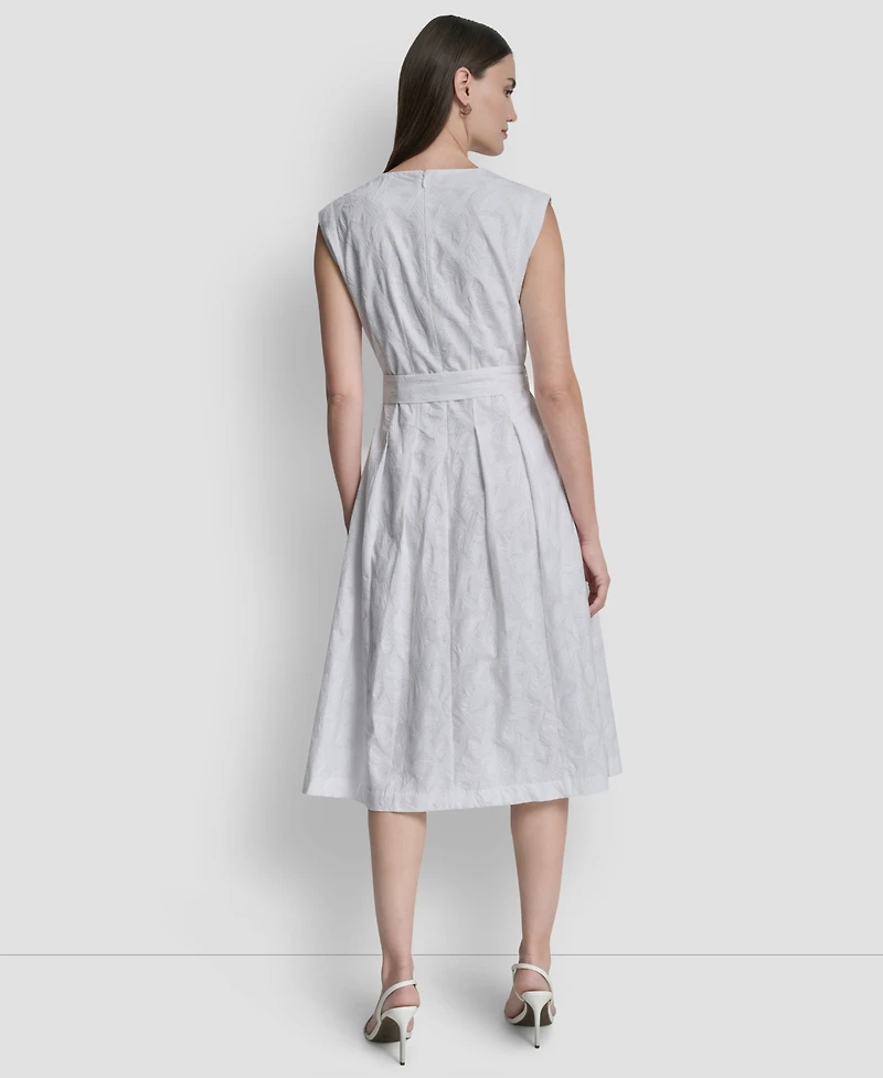 Dkny Women's Cap-Sleeve V-Neck Embroidered Midi Dress