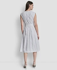 Dkny Women's Cap-Sleeve V-Neck Embroidered Midi Dress