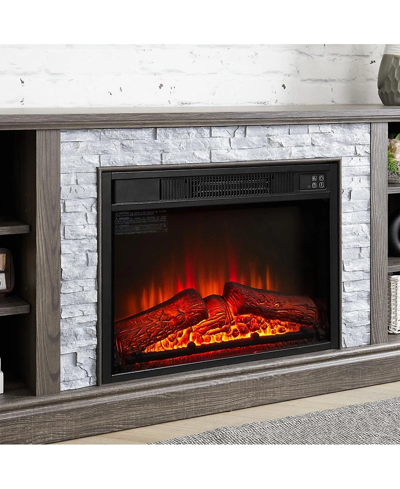 Streamdale Furniture 70" Tv Stand with Faux Stone Surround and 23" Fireplace Insert.