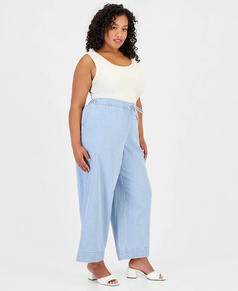 Jones New York Plus Cotton Drawstring Pinstriped Pants