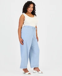 Jones New York Plus Cotton Drawstring Pinstriped Pants