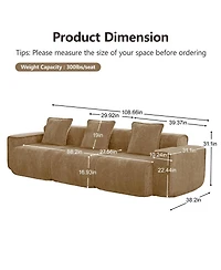 Streamdale Furniture Deep Seat Modular 3-Seat Boneless Sofa with French Edge Piping