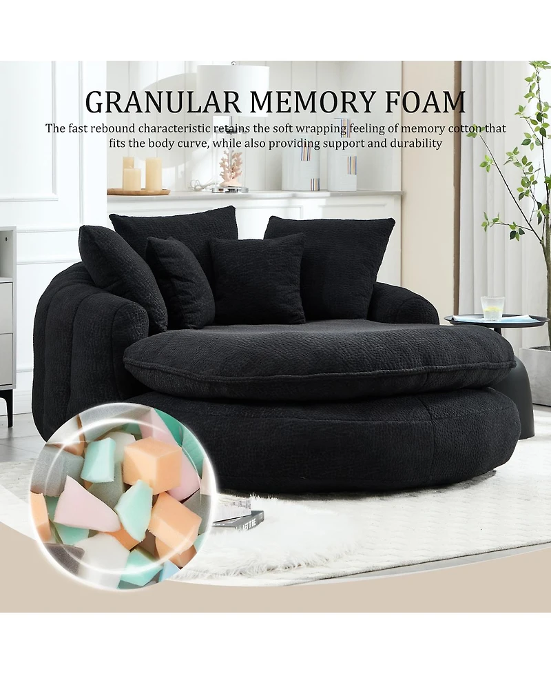Streamdale Furniture Oversized Oval Upholstered Bean Bag Sofa with 5 Pillows & Wrap Around Backrest
