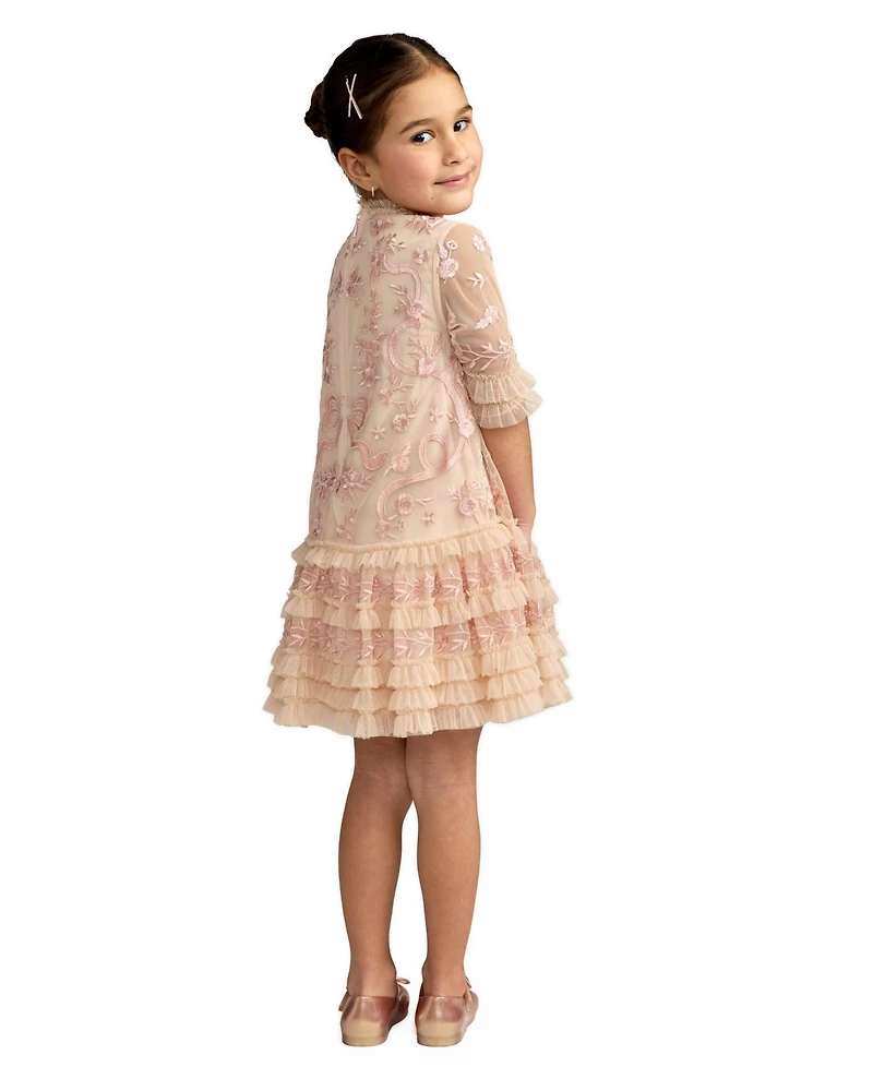 Mac Duggal Little Girls Micro Ruffle Embroidered Mini Dress