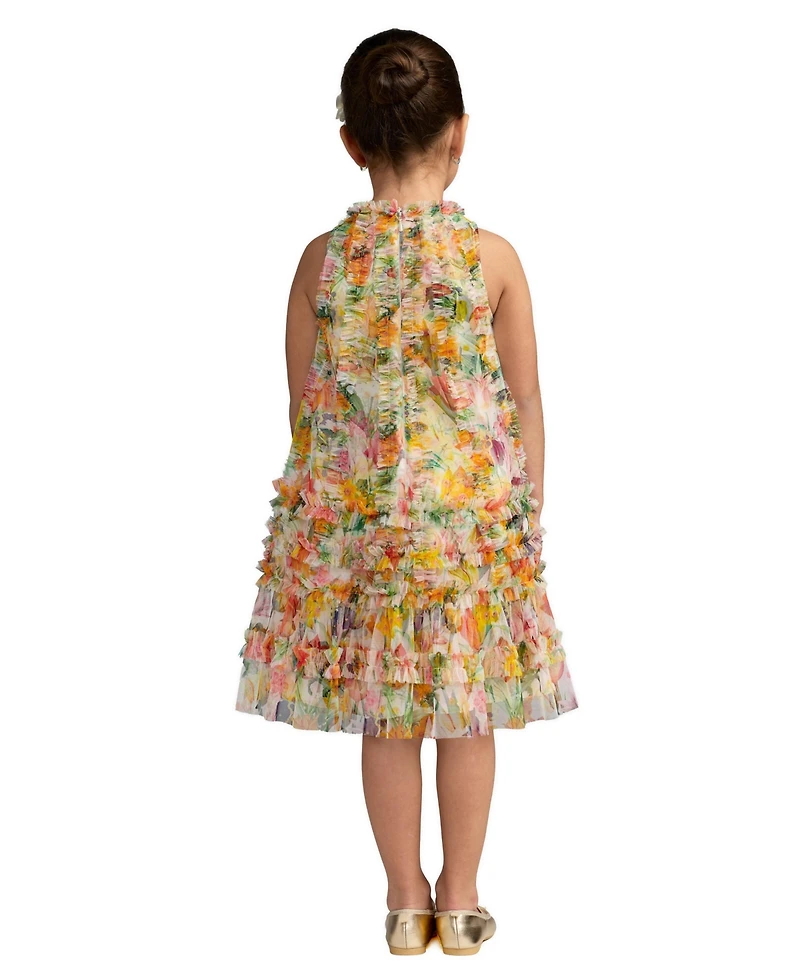 Mac Duggal Big Girls Mesh Floral Print A-Line Dress