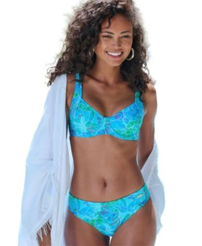 Lascana Womens Tropical Print Underwire Bikini Swimsuit Top Classic Bottom Tankini Top