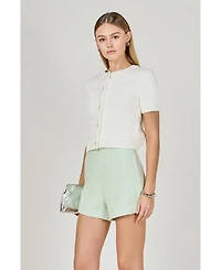 endless rose Women's Collared Knit Short Sleeve jacket