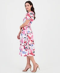 Robbie Bee Women's Short-Sleeve Elastic-Waist Midi Dress