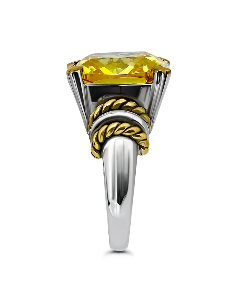 Macy's 19.6 Cttw 14mm Cushion Prong Set Canary Yellow Cubic Zirconia Center Stone with Oxidized Twist/Polish Accents Statement Ring.