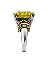 Macy's 19.6 Cttw 14mm Cushion Prong Set Canary Yellow Cubic Zirconia Center Stone with Oxidized Twist/Polish Accents Statement Ring.