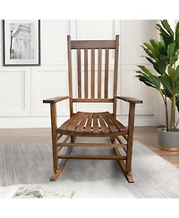 Flynama Solid Hardwood Rocking Chair for Balcony Porch Wide Seat Armrest Capacity