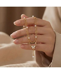 14K Gold Plated Double Layer Pearl and Butterfly Anklet