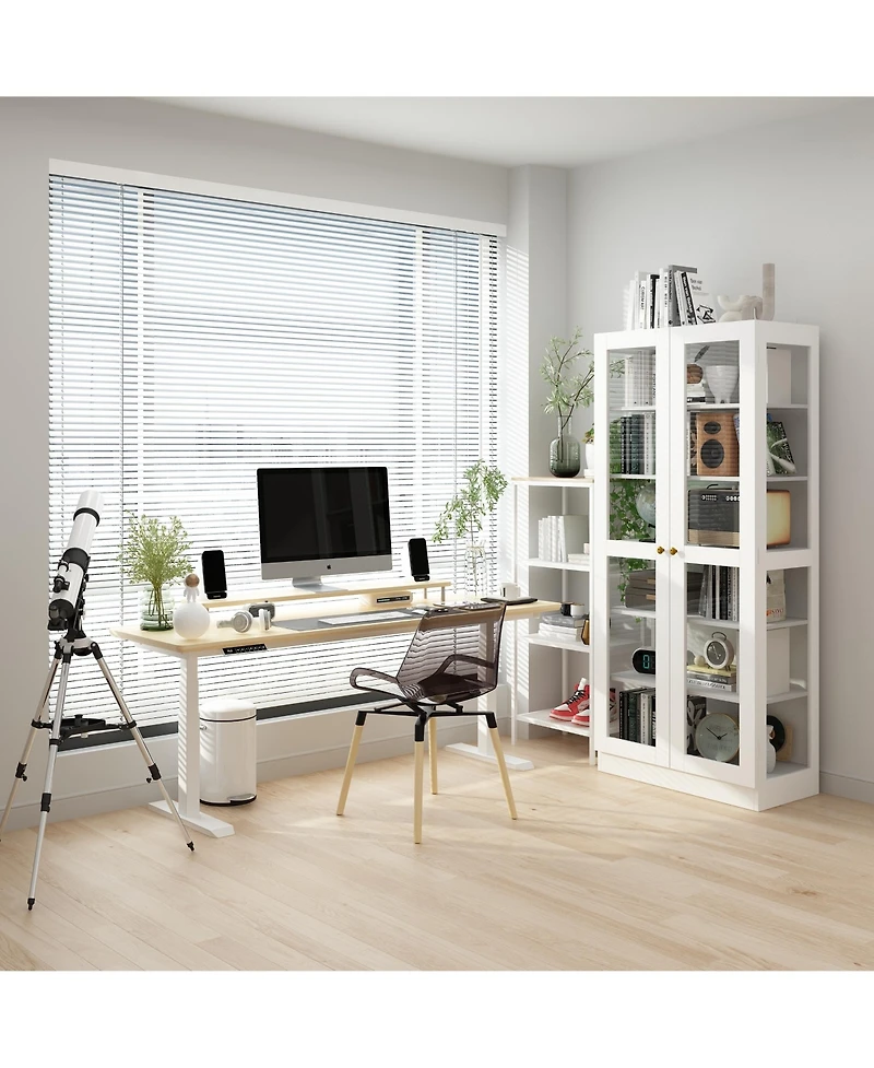 Homsee 6-Shelf Standard Bookcase Bookshelf with 2-Glass Door