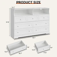 gaomon 7-Drawer Dresser with Led Lights & Charging Station, Wood Storage Chest with Open Compartments for Bedroom