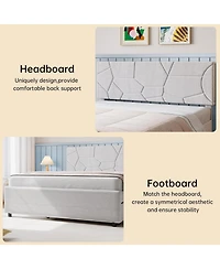 gaomon Trundle Bed, Upholstered Platform Bed Frame, Pull Out Bed with Headboard, Wood Slat Support, for Bedroom, Living Room