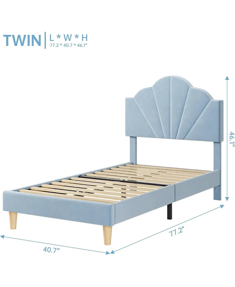 gaomon Twin Bed Frame Velvet Upholstered Adjustable Headboard Wood Slats Easy Assembly No Box Spring Light