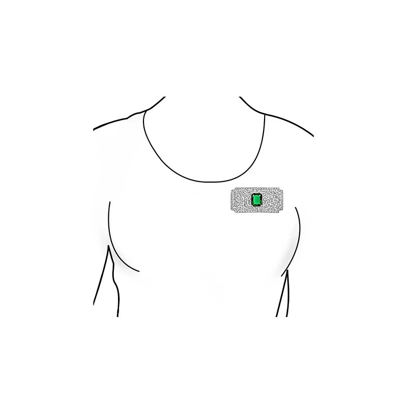 Bling Jewelry Art Deco Style Ruby Cz Rectangle Filigree Statement Brooch Pin