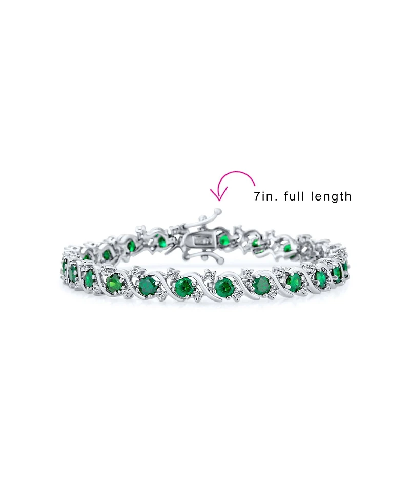 Bling Jewelry Fancy Emerald Green Cz Cubic Zirconia Wave S-Link Swirl Tennis Bracelet 7 Inch Silver Plated