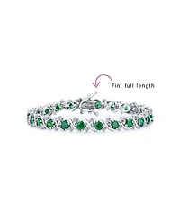 Bling Jewelry Fancy Emerald Green Cz Cubic Zirconia Wave S-Link Swirl Tennis Bracelet 7 Inch Silver Plated