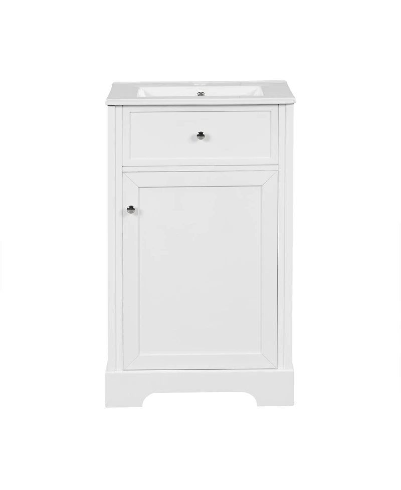 Sillysis 20" Bathroom Vanity with Ceramic Sink, Soft Closing Door & Storage Rack, Freestanding Cabinet for Small Bathrooms