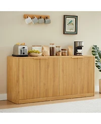 Streamdale Furniture Streamdale 59-inch Modern Wavy Sideboard, Curved Contour 4-Door Storage Cabinet