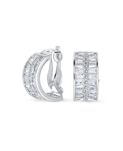 Bling Jewelry Art Deco Style Fancy Cz Cubic Zirconia Half Hoop Baguette Earrings Clip On Plated