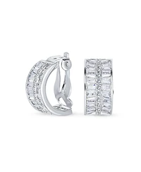Bling Jewelry Art Deco Style Fancy Cz Cubic Zirconia Half Hoop Baguette Earrings Clip On Plated