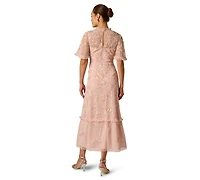 Adrianna Papell Petite Crewneck Midi Dress