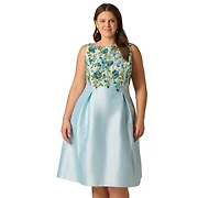 Adrianna Papell Plus Boat Neck Midi Dress