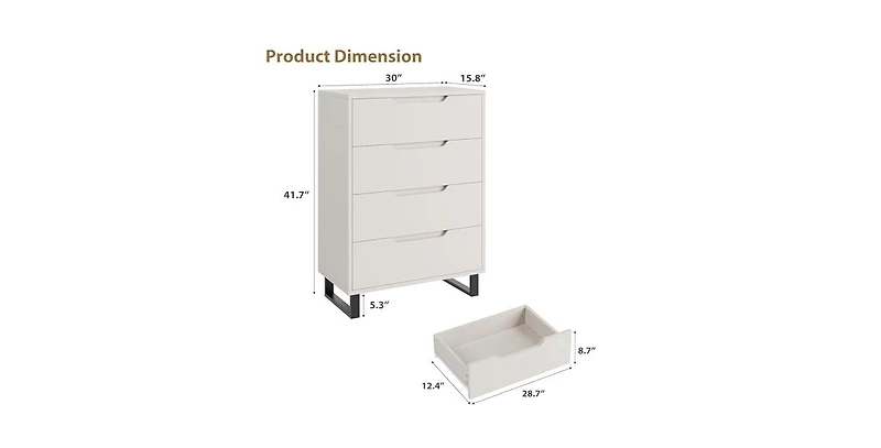 gaomon 4 Dresser for Bedroom, 41.5" Tall Dresser, Freestanding Vertical Drawer Cabinet with Storage