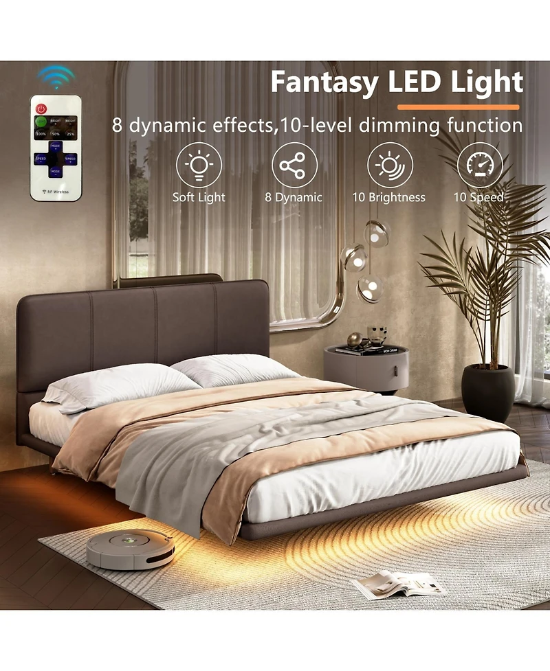 Streamdale Furniture Led Floating Bed Frame Full