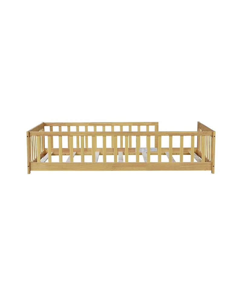 Streamdale Furniture Twin Size Floor Bed with Fence and Safety Guardrails