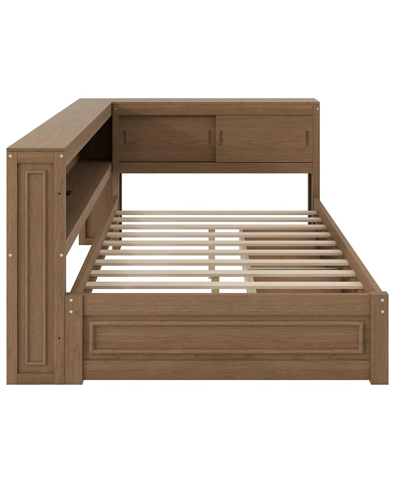 Streamdale Furniture Full Size Wood Daybed with Storage, Usb, Led, and 2 Drawers