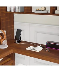 Streamdale Furniture Full Size Walnut Loft Bed with Desk, Shelves, Wardrobe & Stairs