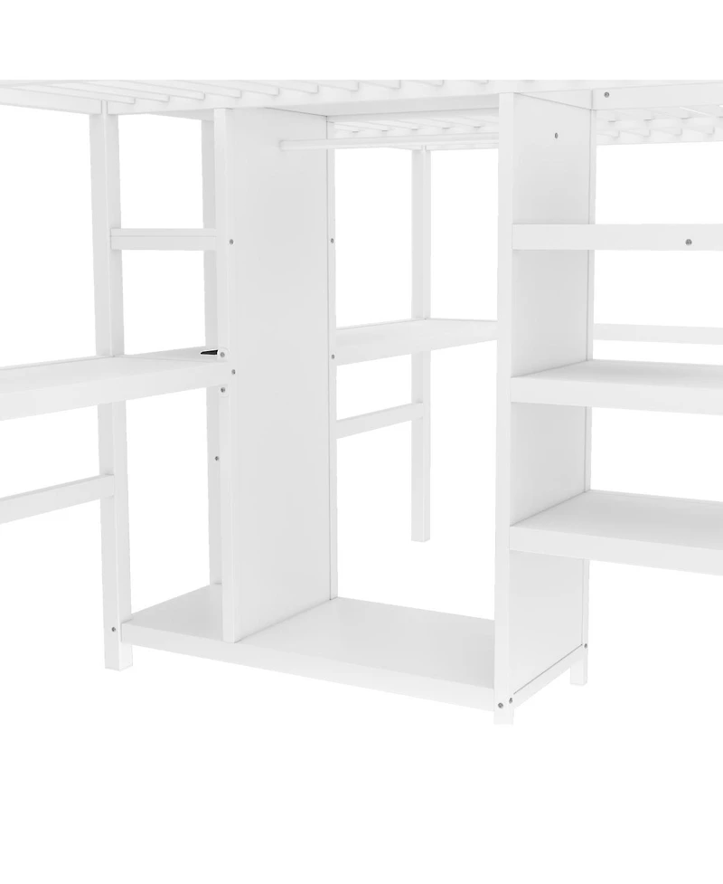 Streamdale Furniture Twin Over Twin Metal Loft Bed with Double Desk, Wardrobe, Shelves & Outlet