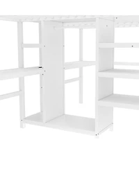 Streamdale Furniture Twin Over Twin Metal Loft Bed with Double Desk, Wardrobe, Shelves & Outlet