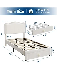 gaomon Twin Upholstered Platform Bed Frame Headboard Storage Drawer Velvet Princess Bed for Kids Wood Slats No Box Spring Easy Assembly