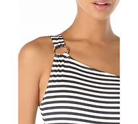 Michael Kors Women's One-Shoulder Stripe One-Piece Swimsuit