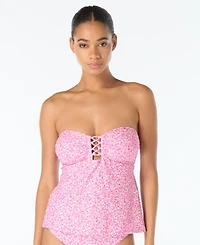 Michael Kors Women's Lace-Up Bandeau Neck Tankini Top