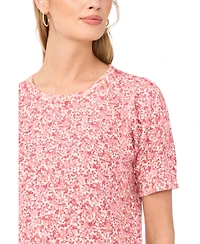 1.state Women's Floral Print Short-Sleeve Crewneck Sweater